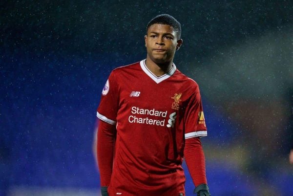 BIRKENHEAD, ENGLAND - Saturday, November 18, 2017: Liverpool's Rhian Brewster during the Under-23 FA Premier League 2 Division 1 match between Liverpool and Everton at Prenton Park. (Pic by David Rawcliffe/Propaganda)