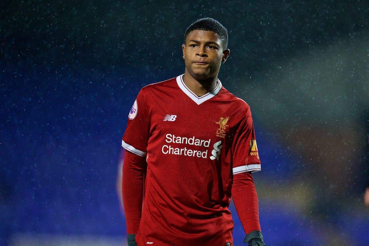 BIRKENHEAD, ENGLAND - Saturday, November 18, 2017: Liverpool's Rhian Brewster during the Under-23 FA Premier League 2 Division 1 match between Liverpool and Everton at Prenton Park. (Pic by David Rawcliffe/Propaganda)