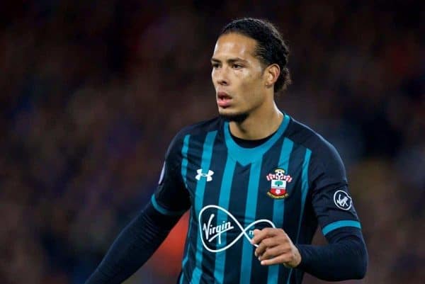 LIVERPOOL, ENGLAND - Saturday, October 28, 2017: Southampton's Virgil Van Dijk during the FA Premier League match between Liverpool and Southampton at Anfield. (Pic by David Rawcliffe/Propaganda)