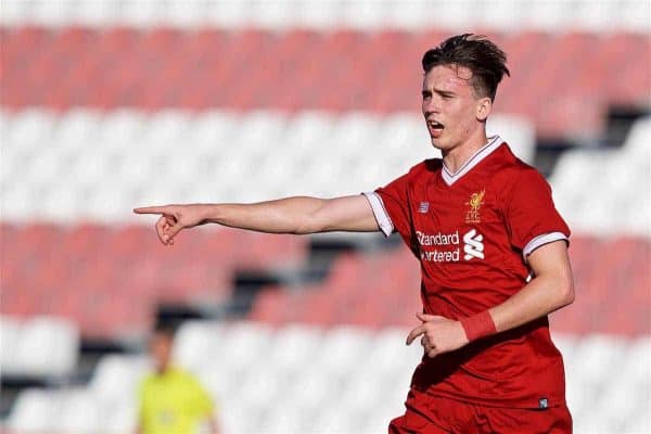 SEVILLE, SPAIN - Tuesday, November 21, 2017: Liverpool's Liam Millar during the UEFA Youth League Group E match between Sevilla FC and Liverpool FC at the Ciudad Deportiva Jose Ramon Cisneros. (Pic by David Rawcliffe/Propaganda)