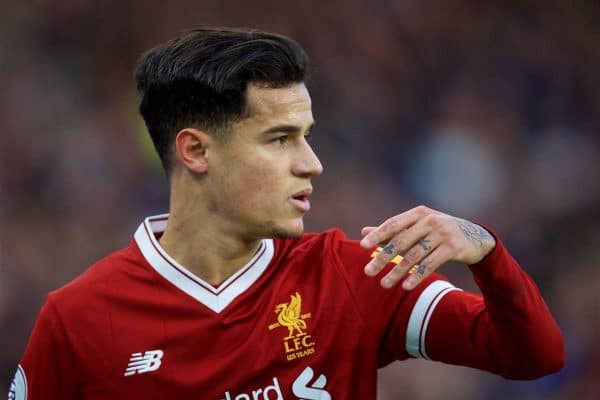 BRIGHTON AND HOVE, ENGLAND - Saturday, December 2, 2017: Liverpool's Philippe Coutinho Correia during the FA Premier League match between Brighton & Hove Albion FC and Liverpool FC at the American Express Community Stadium. (Pic by David Rawcliffe/Propaganda)