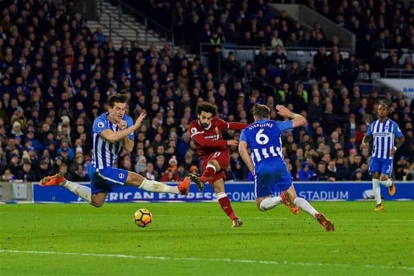 BRIGHTON AND HOVE, ENGLAND - Saturday, December 2, 2017: Liverpool's Mohamed Salah during the FA Premier League match between Brighton & Hove Albion FC and Liverpool FC at the American Express Community Stadium. (Pic by David Rawcliffe/Propaganda)