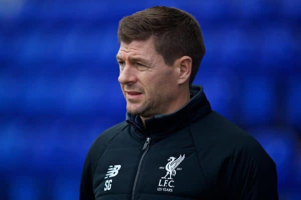 BIRKENHEAD, ENGLAND - Wednesday, December 6, 2017: Liverpool's Under-18 manager Steven Gerrard during the UEFA Youth League Group E match between Liverpool FC and FC Spartak Moscow at Prenton Park. (Pic by David Rawcliffe/Propaganda)