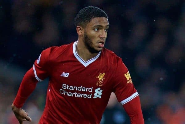 LIVERPOOL, ENGLAND - Sunday, December 10, 2017: Liverpool's Joe Gomez during the FA Premier League match between Liverpool and Everton, the 229th Merseyside Derby, at Anfield. (Pic by David Rawcliffe/Propaganda)