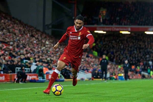 LIVERPOOL, ENGLAND - Wednesday, December 13, 2017: Liverpool's Joe Gomez during the FA Premier League match between Liverpool and West Bromwich Albion at Anfield. (Pic by David Rawcliffe/Propaganda)