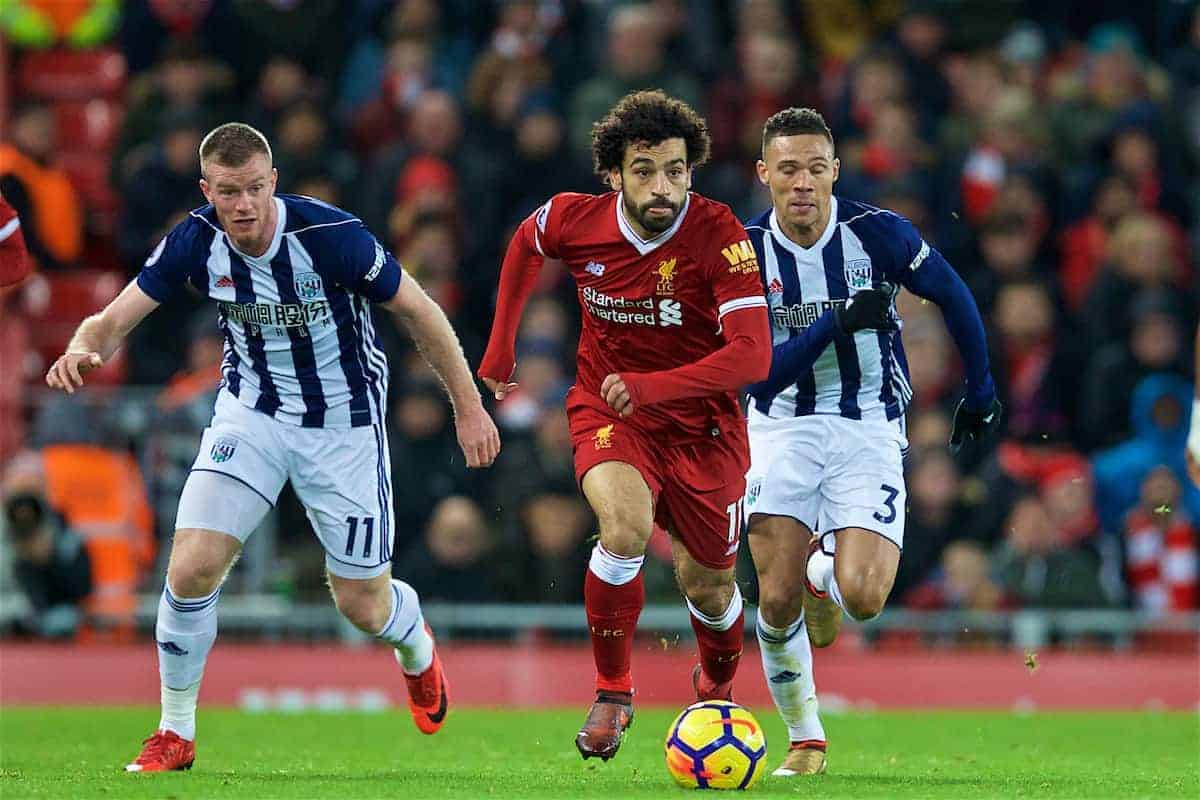 LIVERPOOL, ENGLAND - Wednesday, December 13, 2017: Liverpool's Mohamed Salah during the FA Premier League match between Liverpool and West Bromwich Albion at Anfield. (Pic by David Rawcliffe/Propaganda)