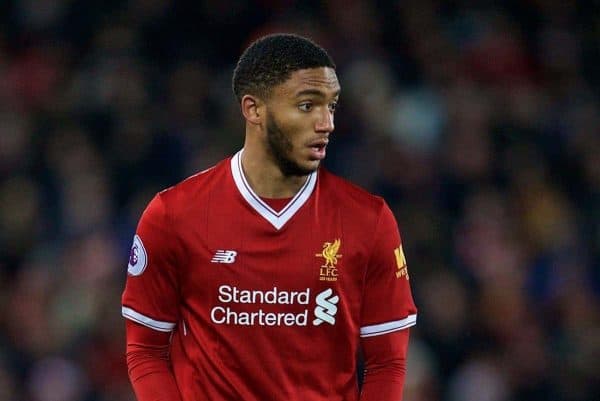 LIVERPOOL, ENGLAND - Wednesday, December 13, 2017: Liverpool's Joe Gomez during the FA Premier League match between Liverpool and West Bromwich Albion at Anfield. (Pic by David Rawcliffe/Propaganda)