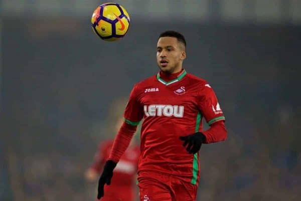 LIVERPOOL, ENGLAND - Monday, December 18, 2017: Swansea City's Martin Olsson during the FA Premier League match between Everton and Swansea City at Goodison Park. (Pic by David Rawcliffe/Propaganda)