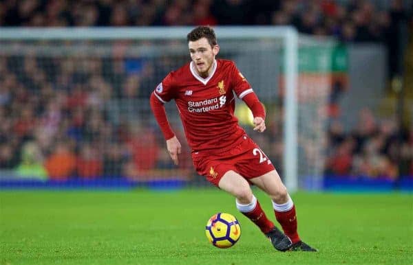 LIVERPOOL, ENGLAND - Boxing Day, Tuesday, December 26, 2017: Liverpool's Andy Robertson during the FA Premier League match between Liverpool and Swansea City at Anfield. (Pic by David Rawcliffe/Propaganda)