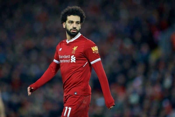 LIVERPOOL, ENGLAND - Saturday, December 30, 2017: Liverpool's Mohamed Salah during the FA Premier League match between Liverpool and Leicester City at Anfield. (Pic by David Rawcliffe/Propaganda)