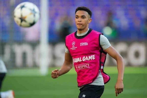 KIEV, UKRAINE - Friday, May 25, 2018: Liverpoolís Trent Alexander-Arnold in action during a training session at the NSC Olimpiyskiy ahead of the UEFA Champions League Final match between Real Madrid CF and Liverpool FC. (Pic by Peter Powell/Propaganda)