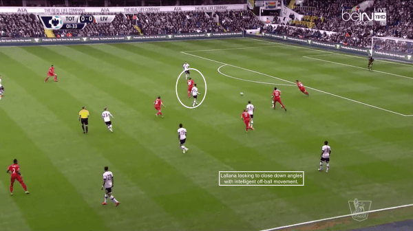 Lallana looking to close down angles with intelligent off-ball movement.