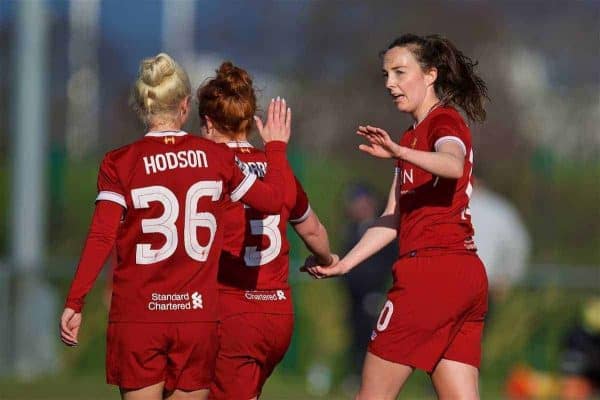 LIVERPOOL, ENGLAND - Sunday, February 4, 2018: Liverpool's Caroline Weir celebrates scoring the second goal during the Women's FA Cup 4th Round match between Liverpool FC Ladies and Watford FC Ladies at Walton Hall Park. (Pic by David Rawcliffe/Propaganda)
