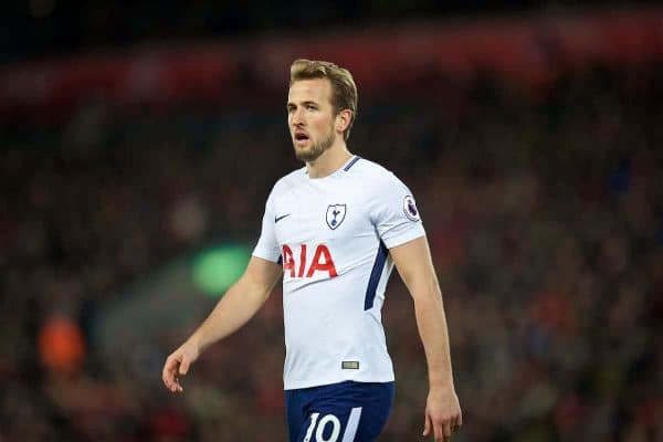 LIVERPOOL, ENGLAND - Sunday, February 4, 2018: Tottenham Hotspur's Harry Kane during the FA Premier League match between Liverpool FC and Tottenham Hotspur FC at Anfield. (Pic by David Rawcliffe/Propaganda)