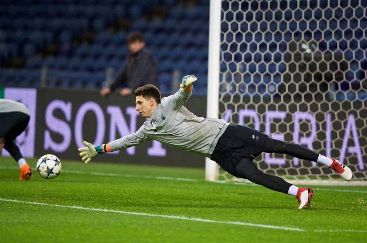 PORTO, PORTUGAL - Tuesday, February 13, 2018: Liverpool's goalkeeper Kamil Grabara during a training session at the Est·dio do Drag„o ahead of the UEFA Champions League Round of 16 1st leg match between FC Porto and Liverpool FC. (Pic by David Rawcliffe/Propaganda)