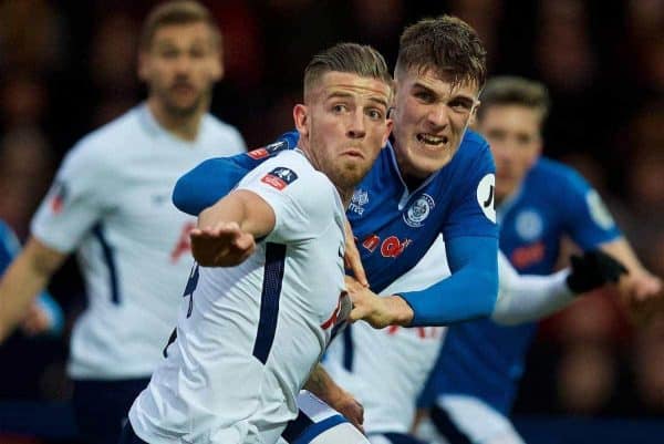 ROCHDALE, ENGLAND - Sunday, February 18, 2018: Tottenham Hotspur's Toby Alderweireld during the FA Cup 5th Round match between Rochdale AFC and Tottenham Hotspur FC at Spotland Stadium. (Pic by David Rawcliffe/Propaganda)