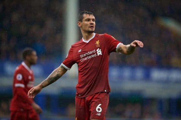 LIVERPOOL, ENGLAND - Saturday, April 7, 2018: Liverpool's Dejan Lovren during the FA Premier League match between Everton and Liverpool, the 231st Merseyside Derby, at Goodison Park. (Pic by David Rawcliffe/Propaganda)