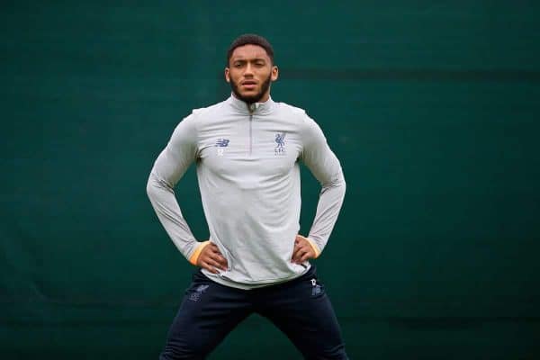 LIVERPOOL, ENGLAND - Monday, April 23, 2018: Liverpool's Joe Gomez during a training session at Melwood Training Ground ahead of the UEFA Champions League Semi-Final 1st Leg match between Liverpool FC and AS Roma. (Pic by David Rawcliffe/Propaganda)