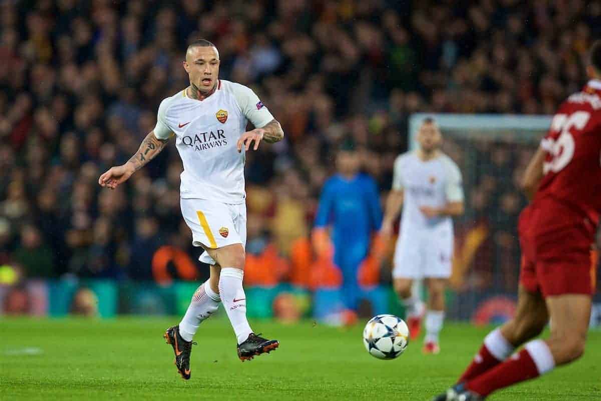 LIVERPOOL, ENGLAND - Tuesday, April 24, 2018: AS Romaís Radja Nainggolan during the UEFA Champions League Semi-Final 1st Leg match between Liverpool FC and AS Roma at Anfield. (Pic by David Rawcliffe/Propaganda)