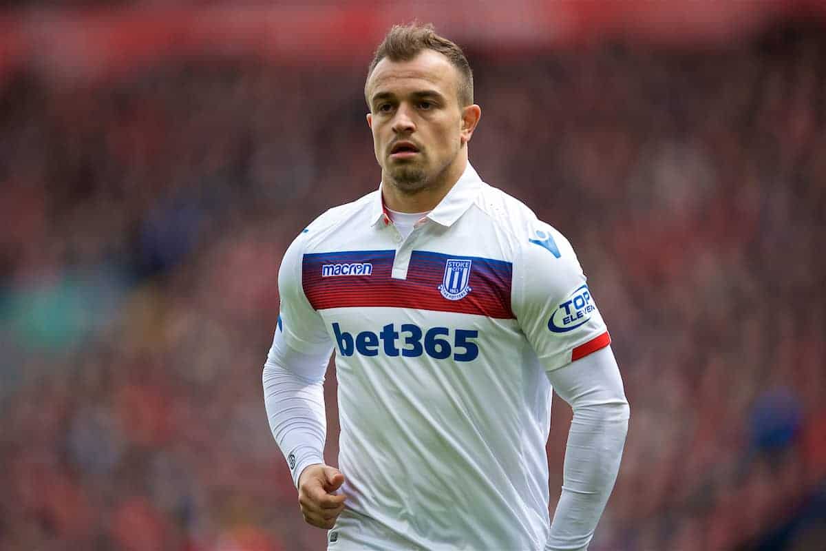 LIVERPOOL, ENGLAND - Saturday, April 28, 2018: Stoke City's Xherdan Shaqiri during the FA Premier League match between Liverpool FC and Stoke City FC at Anfield. (Pic by David Rawcliffe/Propaganda)