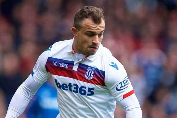 LIVERPOOL, ENGLAND - Saturday, April 28, 2018: Stoke City's Xherdan Shaqiri during the FA Premier League match between Liverpool FC and Stoke City FC at Anfield. (Pic by David Rawcliffe/Propaganda)