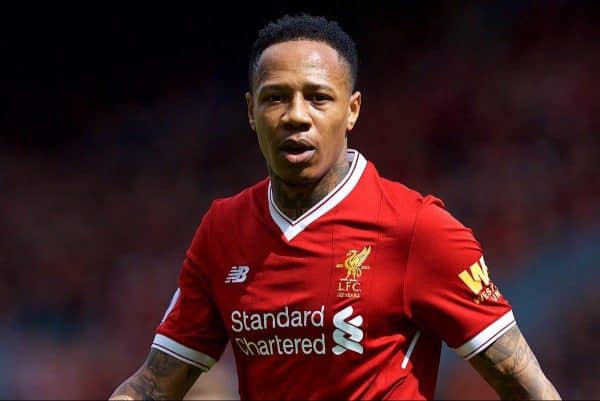 LIVERPOOL, ENGLAND - Saturday, April 28, 2018: Liverpool's Nathaniel Clyne during the FA Premier League match between Liverpool FC and Stoke City FC at Anfield. (Pic by David Rawcliffe/Propaganda)