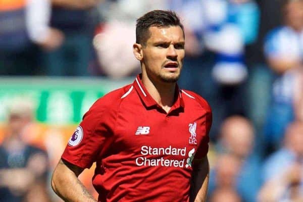 LIVERPOOL, ENGLAND - Sunday, May 13, 2018: Liverpool's Dejan Lovren during the FA Premier League match between Liverpool FC and Brighton & Hove Albion FC at Anfield. (Pic by David Rawcliffe/Propaganda)