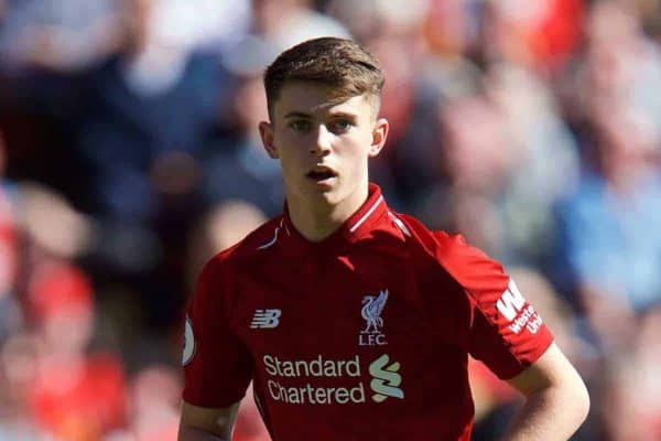 LIVERPOOL, ENGLAND - Sunday, May 13, 2018: Liverpool's Ben Woodburn during the FA Premier League match between Liverpool FC and Brighton & Hove Albion FC at Anfield. (Pic by David Rawcliffe/Propaganda)
