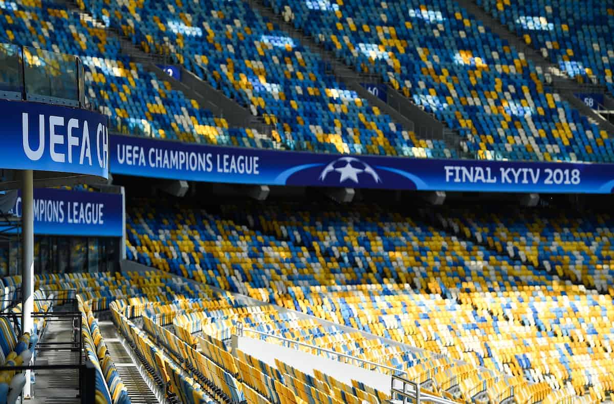 KIEV, UKRAINE - Wednesday, May 23, 2018: A general view of the NSC Olimpiyskiy ahead of the UEFA Champions League Final match between Real Madrid CF and Liverpool FC. (Handout/UEFA via Propaganda)