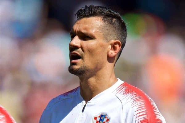 LIVERPOOL, ENGLAND - Sunday, June 3, 2018: Croatia's Dejan Lovren lines-up before an international friendly between Brazil and Croatia at Anfield. (Pic by David Rawcliffe/Propaganda)