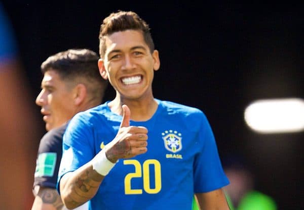 SAINT PETERSBURG, RUSSIA - Friday, June 22, 2018: Brazil's substitute Roberto Firmino during the FIFA World Cup Russia 2018 Group E match between Brazil and Costa Rica at the Saint Petersburg Stadium. (Pic by David Rawcliffe/Propaganda)