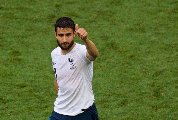 MOSCOW, RUSSIA - Tuesday, June 26, 2018: France's substitute Nabil Fekir celebrates his side's goal-less draw during the FIFA World Cup Russia 2018 Group C match between Denmark and France at the Luzhniki Stadium. (Pic by David Rawcliffe/Propaganda)