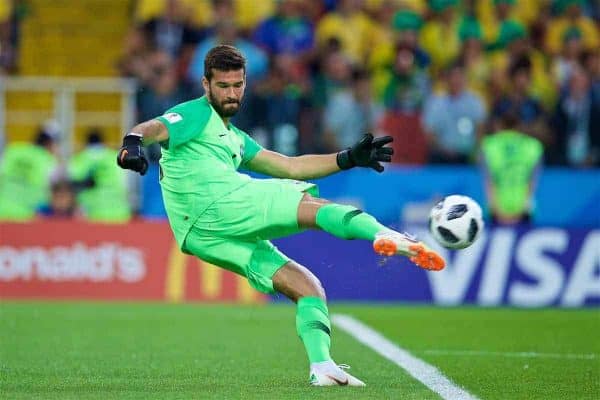 MOSCOW, RUSSIA - Wednesday, June 27, 2018: Brazil's goalkeeper Alisson Becker during the FIFA World Cup Russia 2018 Group E match between Serbia and Brazil at the Spartak Stadium. (Pic by David Rawcliffe/Propaganda)