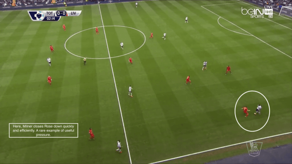 Here, Milner closes Rose down quickly and efficiently. A rare example of useful pressure.