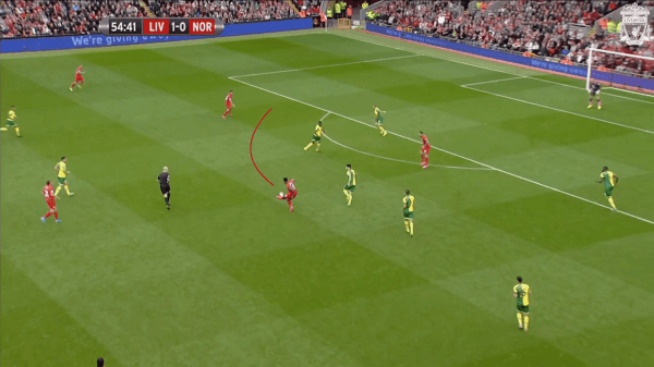 55 mins, Sturridge vs. Norwich - Pass into Coutinho's path