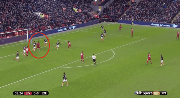 Benteke then finds himself in a similar position, with Ibe sending a cross from the right.