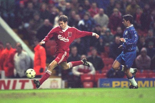 LIVERPOOL, ENGLAND - Saturday, January 6, 1996: Liverpool's Jason McAteer in action against Rochdale during the FA Cup 3rd Round match at Anfield. (Photo by David Rawcliffe/Propaganda)