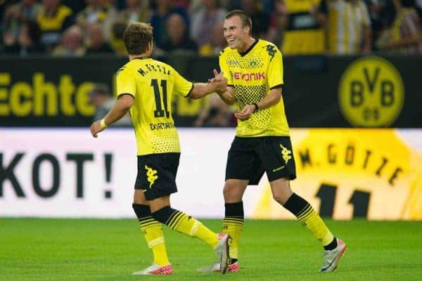 05.08.2011, Signal Iduna Park, Dortmund, GER, 1.FBL, Borussia Dortmund vs Hamburger SV, im Bild Jubel Mario Goetze (#11 Dortmund) und Kevin Grosskreutz (#19 Dortmund) nach dem 2:0 Dortmund // during during the 1.FBL, Borussia Dortmund vs Hamburger SV on 2011/08/05, Signal Iduna Park, Dortmund, Germany. EXPA Pictures © 2011, PhotoCredit: EXPA/ nph/  Kurth       ****** out of GER / CRO  / BEL ******