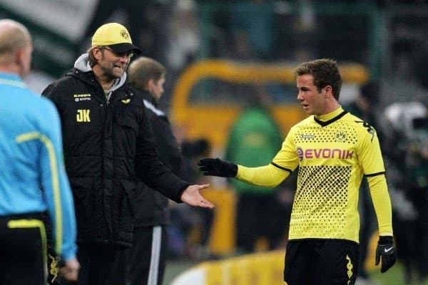 03.12.2011, BorussiaPark, Mönchengladbach, GER, 1.FBL, Borussia Mönchengladbach vs Borussia Dortmund, im BildJürgen Klopp (Trainer Dortmund) und Mario Götze (Dortmund #11) // during the 1.FBL, Borussia Mönchengladbach vs Borussia Dortmund on 2011/12/03, BorussiaPark, Mönchengladbach, Germany. EXPA Pictures © 2011, PhotoCredit: EXPA/ nph/ Mueller..***** ATTENTION - OUT OF GER, CRO *****