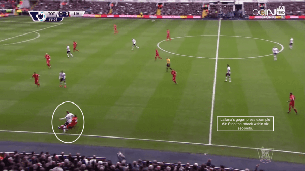 Lallana's gegenpress example #3: Stop the attack within six seconds.