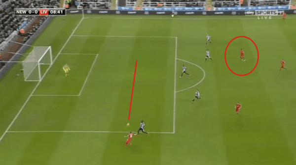 Moreno delivers a great first-time cross on the break vs. Newcastle, but Benteke fails to spearhead the move.