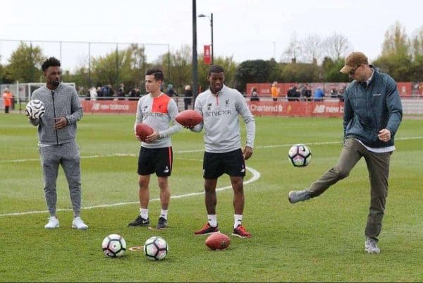 11/4/2017 Washington Redskins Quarterback Kirk Cousins and Miami Dolphins Wide Receiver Jarvis Landry visit Liverpool FC and meet Players Philippe Coutinho and Georginio Wijnaldum Picture Dave Shopland NFL/UK