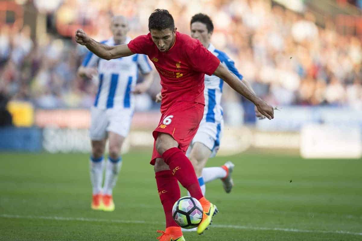 HUDDERSFIELD, ENGLAND - Wednesday, July 19, 2016: Liverpool's Marko Grujic scores his sides first goal to make the score 1-0 during the Shankly Trophy pre-season friendly match against Huddersfield Town at the John Smith?s Stadium. (Pic by Paul Greenwood/Propaganda)