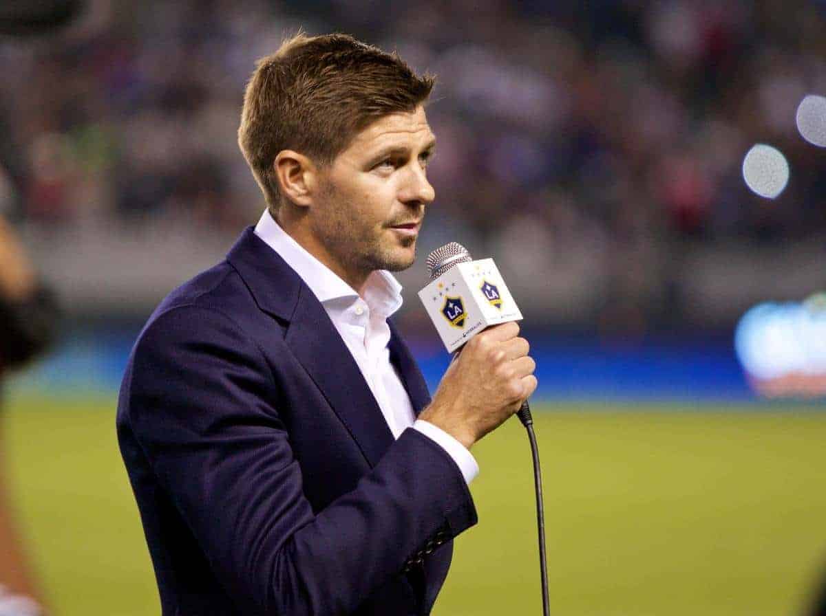 LOS ANGELES, USA - Saturday, July 4, 2015: Former Liverpool and England captain Steven Gerrard is presented as an LA Galaxy player during the half-time interval of the MLS match between LA Galaxy and Toronto FC at the StubHub Center. (Pic by Robert Sorey/Propaganda)