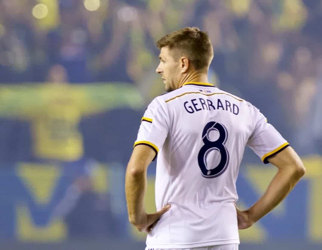 LOS ANGELES, USA - Saturday, July 11, 2015: LA Galaxy's Steven Gerrard in action against Club America during the International Champions Cup match at the StubHub Center. (Pic by Susana Capra/Propaganda)