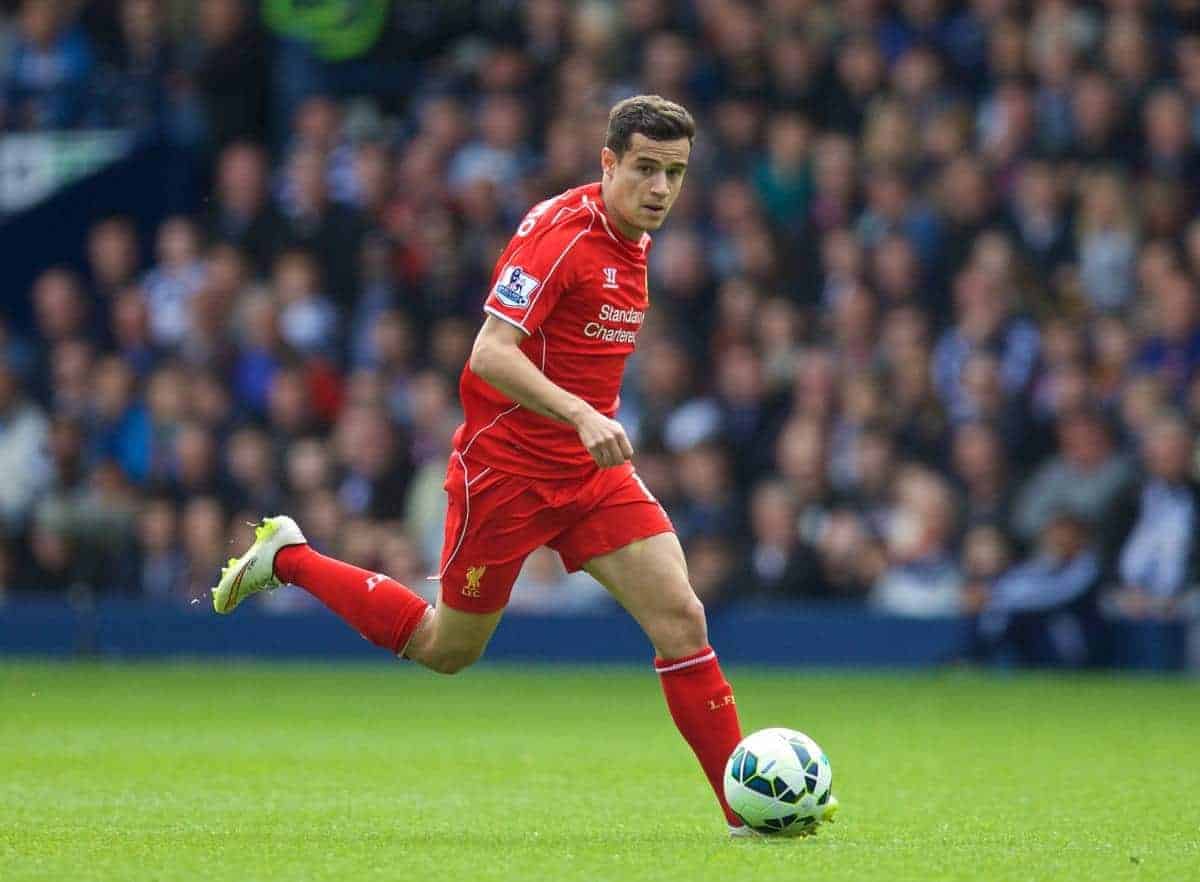 WEST BROMWICH, ENGLAND - Saturday, April 25, 2015: Liverpool's Philippe Coutinho Correia in action against West Bromwich Albion FC during the Premier League match at the Hawthorns. (Pic by David Rawcliffe/Propaganda)