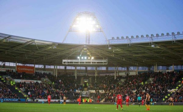 KINGSTON-UPON-HULL, ENGLAND - Tuesday, April 28, 2015: Empty seats as Liverpool supporters boycott the game to protest at high ticket prices during the Premier League match against Hull City at the KC Stadium. (Pic by David Rawcliffe/Propaganda)