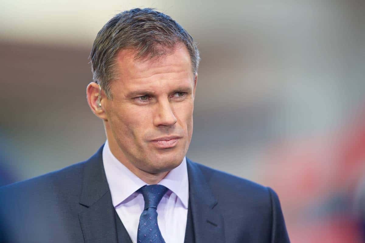 LIVERPOOL, ENGLAND - Saturday, May 16, 2015: Former Liverpool player Jamie Carragher before the Premier League match against Crystal Palace at Anfield. (Pic by David Rawcliffe/Propaganda)