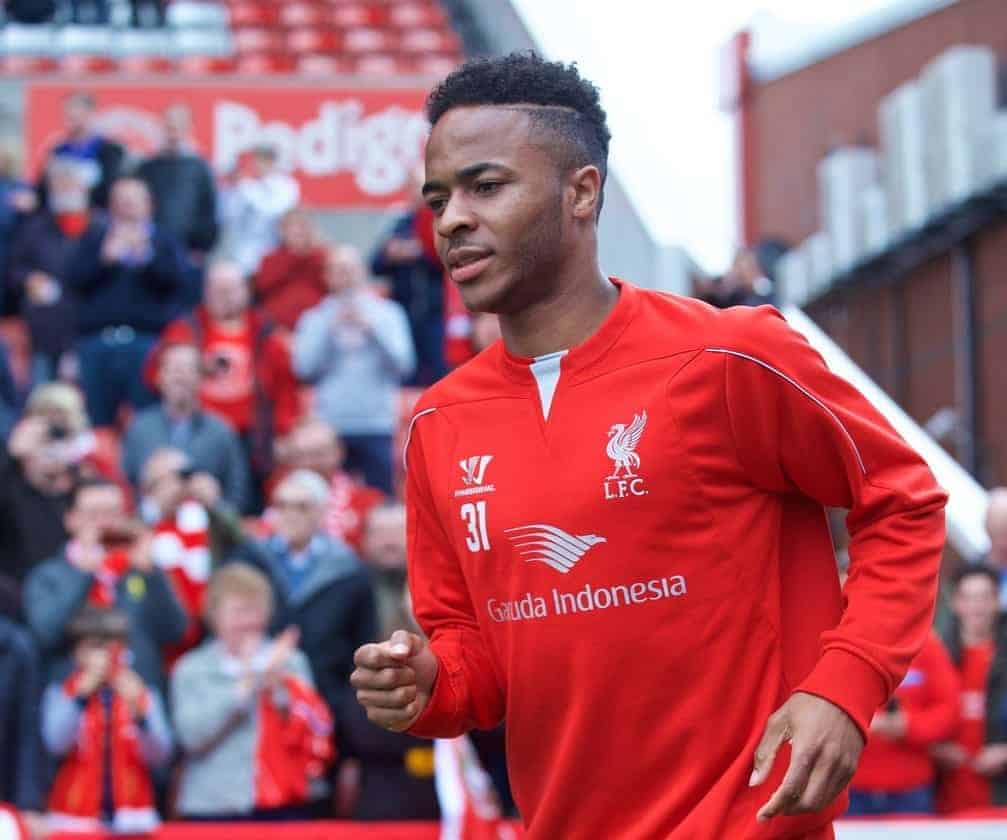 STOKE-ON-TRENT, ENGLAND - Sunday, May 24, 2015: Liverpool's Raheem Sterling runs out to face Stoke City during the Premier League match at the Britannia Stadium. (Pic by David Rawcliffe/Propaganda)