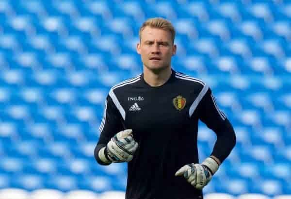 CARDIFF, WALES - Thursday, June 11, 2015: Belgium and Liverpool goalkeeper Simon Mignolet during a training session at the Cardiff City Stadium ahead of the UEFA Euro 2016 Qualifying Round Group B match against Wales. (Pic by David Rawcliffe/Propaganda)